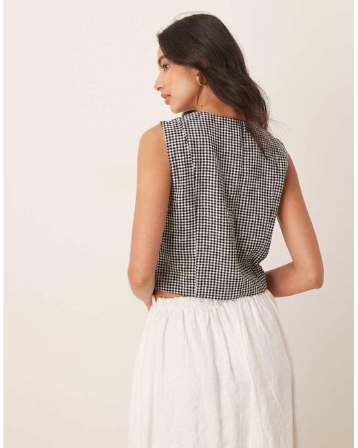 Camiseta Corta A Cuadros Vichy Negros Sin Mangas Con Cuello Subido De Lino De Abercrombie & Fitch de color Gray