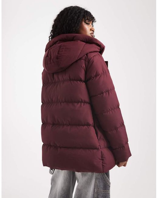 Threadbare Red Short Puffer Coat With Hood
