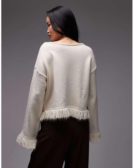 Jersey Extragrande Con Flecos De Punto De -Blanco ASOS de color Gray