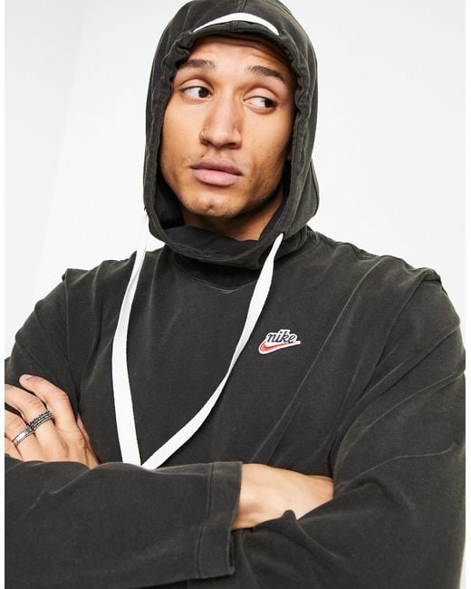 Nike Heritage Essentials Washed Woven Double Pocket Hoodie in Black for Men