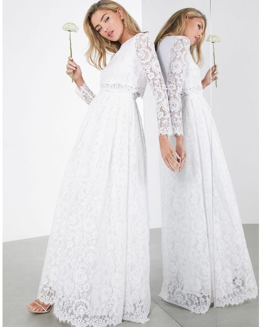ASOS Grace Lace Crop Top Wedding Dress-white