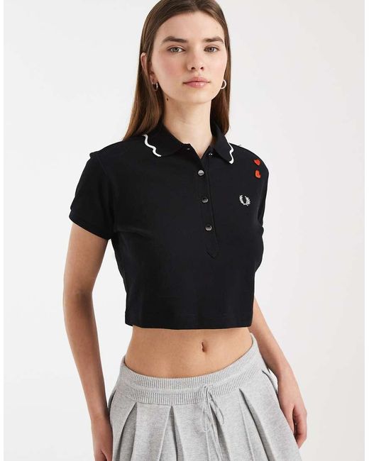 Fred Perry Black Scalloped Trim Logo Polo Shirt