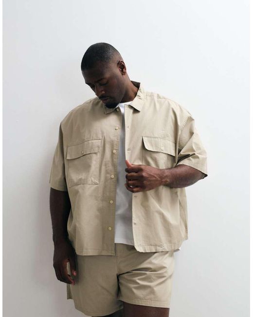 ASOS Natural Boxy Oversized Cotton Twill Shirt for men
