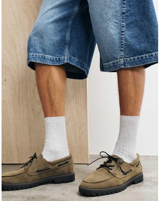 ASOS Blue Lace Up Boat Shoes With Cleated Sole for men