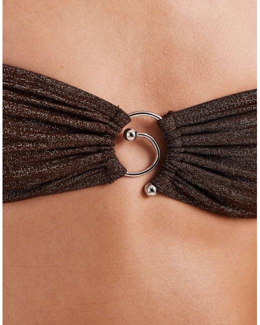 Motel Brown Sorawa Co-ord Spiral Bead Bandeau Bikini Top
