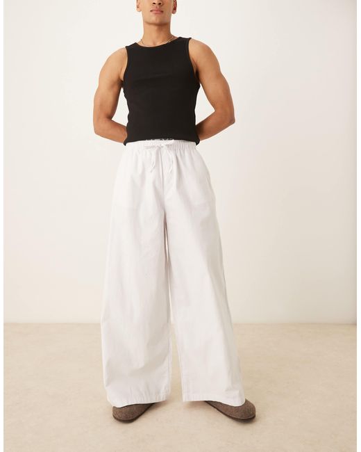 ASOS Natural Super Baggy Linen Blend Trousers for men