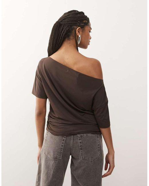 Lioness Brown Wildlands Slinky Slash Neck Off Shoulder Top