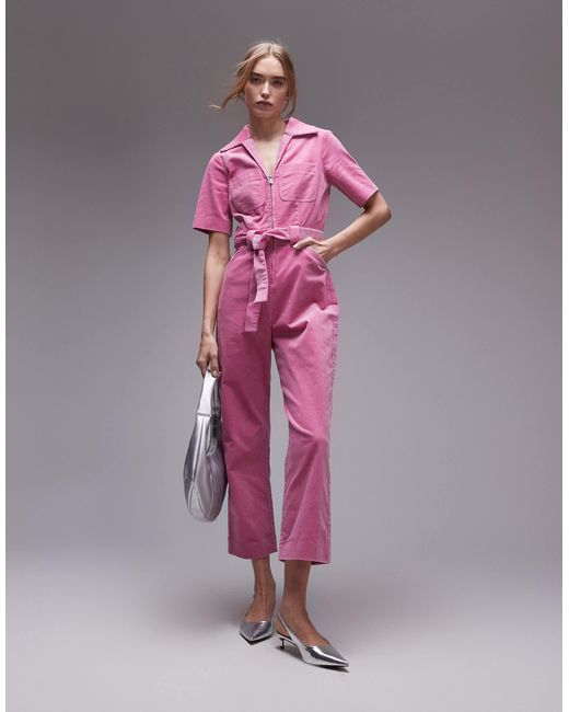 & Other Stories Pink Cord Belted Jumpsuit