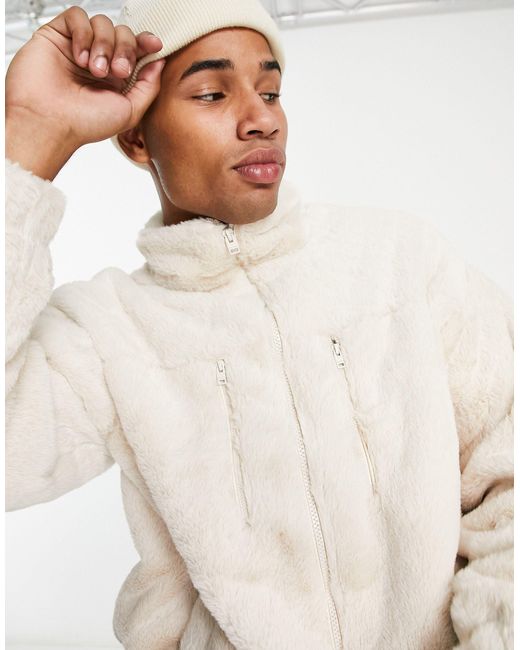 Bershka Faux Fur Full-zip Jacket in White for Men | Lyst Canada