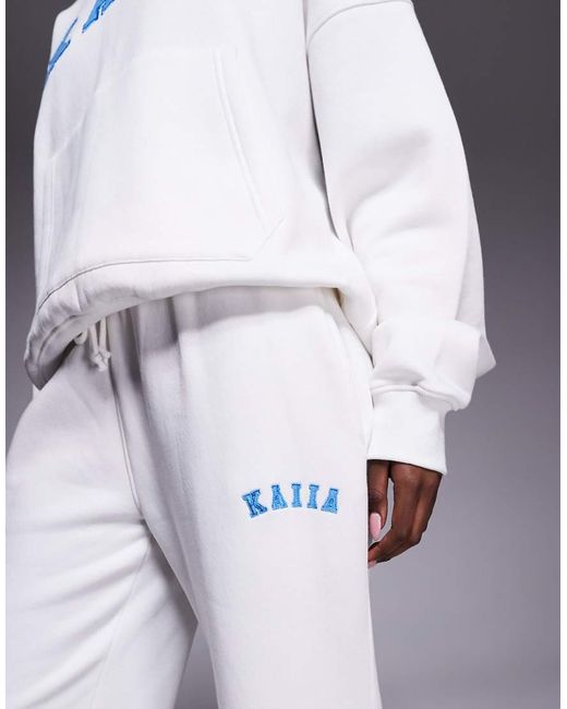 Kaiia Blue Cotton Rich Embroidered Logo Wide Leg jogger Co-ord