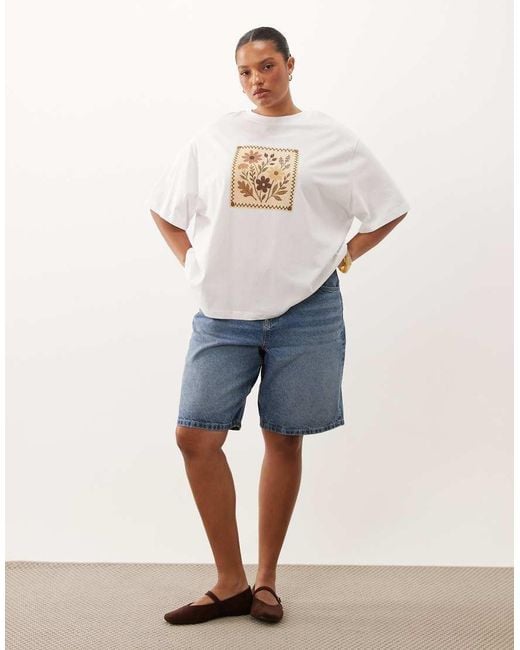 ASOS White Asos Design Curve Oversized Flower Crochet Graphic Top