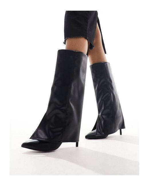 Bershka Black Calf Length Faux Leather Covered Boots