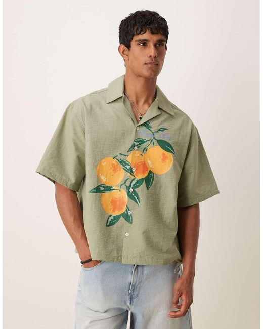 ASOS Green Oversized Boxy Shirt With Orange Print for men
