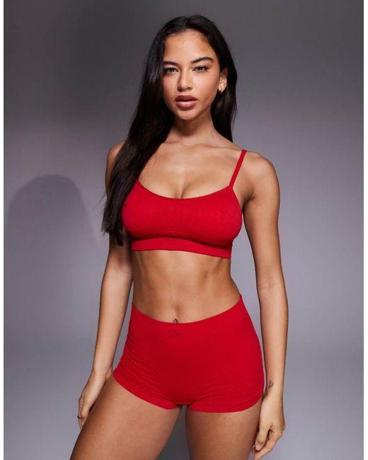 Boux Avenue Red Cabel Knit Bralette With Lace Trim