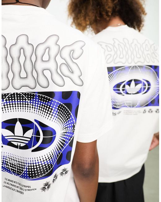Camiseta blanca unisex con estampado gráfico en la espalda rekive Adidas Originals de color Natural