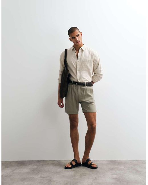 ASOS Natural Slim Linen Blend Shorts for men
