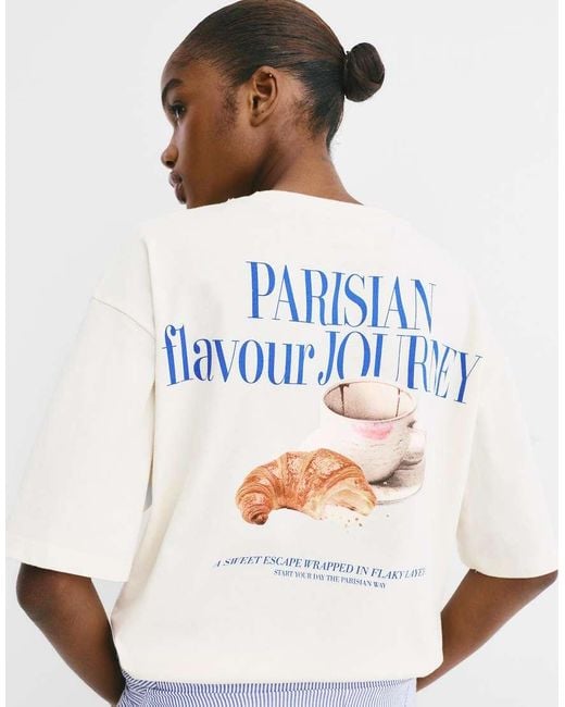 Pull&Bear White Croissant And Coffee Graphic T-shirt