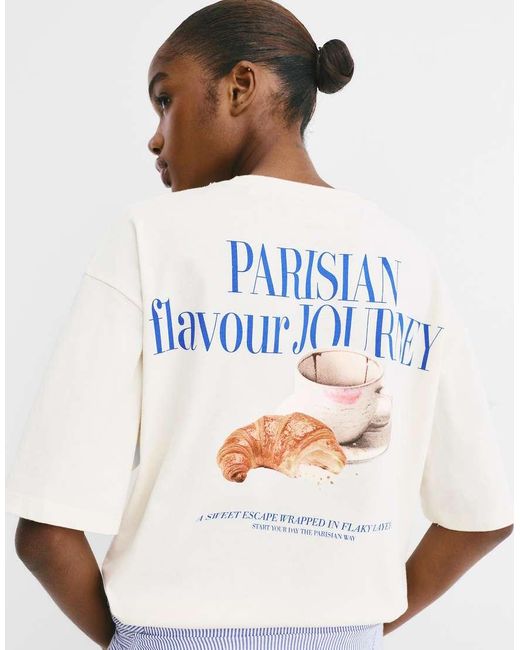 T-Shirt Con Stampa Di Croissant E Caffè di Pull&Bear in White