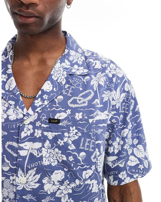 Chemise à manches courtes à col à revers avec imprimé fleurs - moyen Lee Jeans pour homme en coloris Blue
