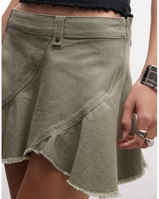 Monki Green Low Waist Mini Skirt With Circle Cut Details