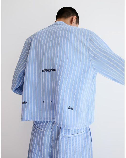 Bershka Blue Embroidered Long Sleeve Shirt for men