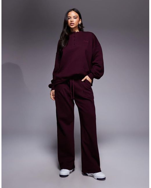 Kaiia Purple Cotton-rich Oversized Button-up Henley Sweatshirt