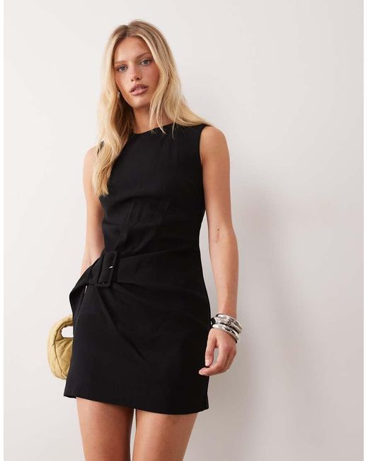 Mango Black Sleeveless Belted Mini Dress