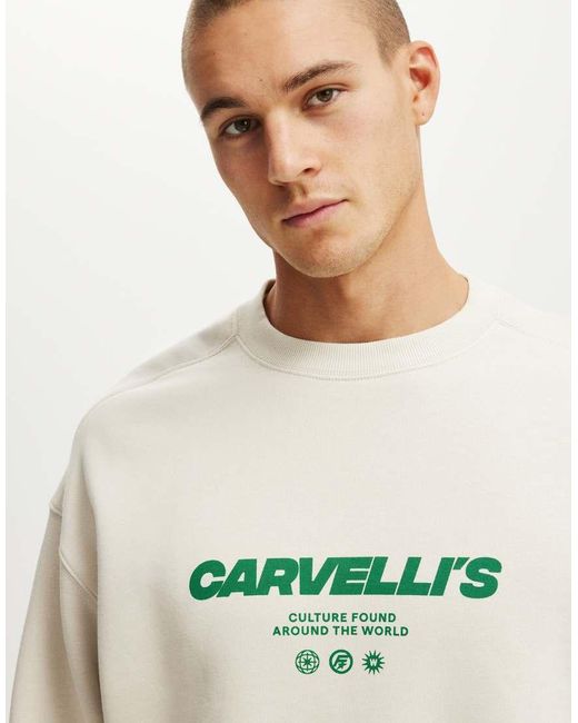 Cotton On Natural Box Fit Graphic Crew Sweater for men