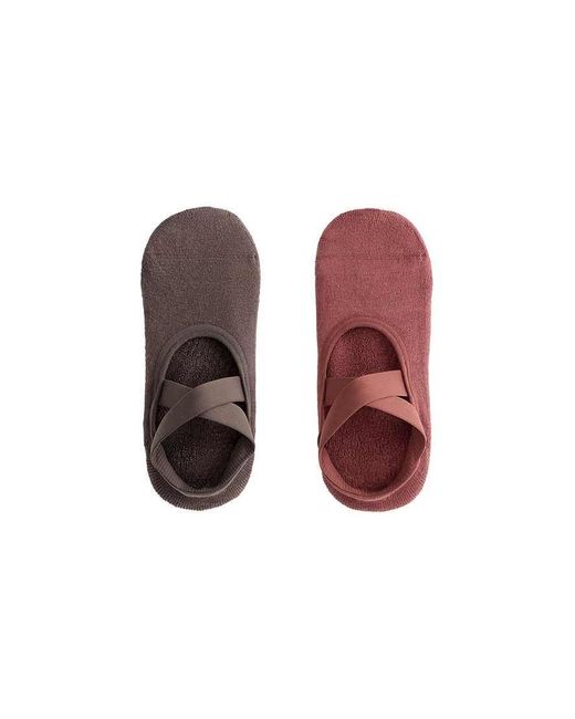 Oysho Red 2 Pairs Of Padded Cotton Blend Yoga And Pilates Invisible Socks With Crossover Straps
