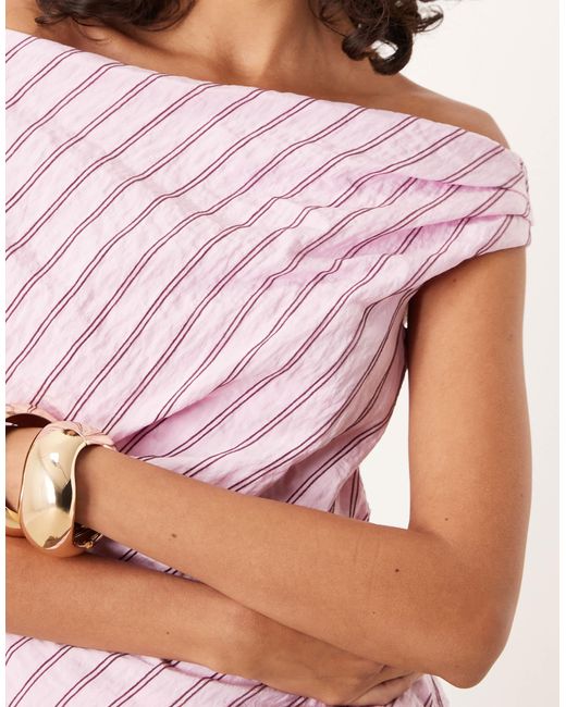 Top d'ensemble drapé en modal à épaules dénudées et rayures - rose ASOS en coloris Red