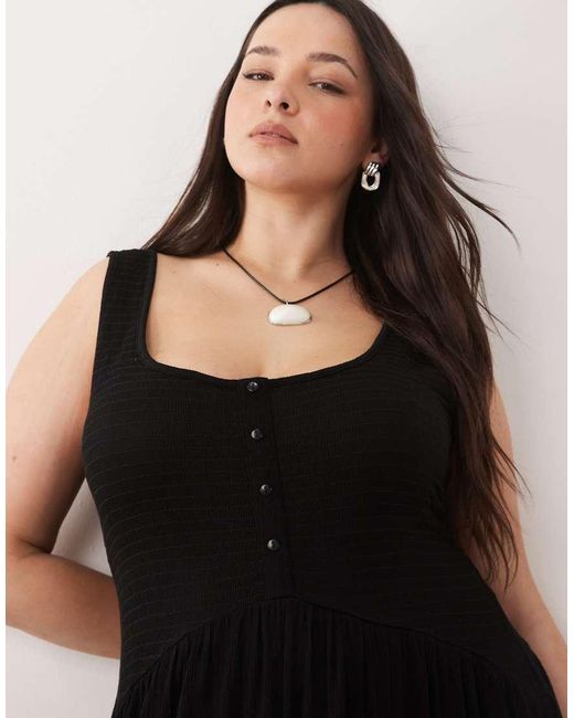 ASOS Black Asos Design Curve Crinkle Button Through Midi Dress