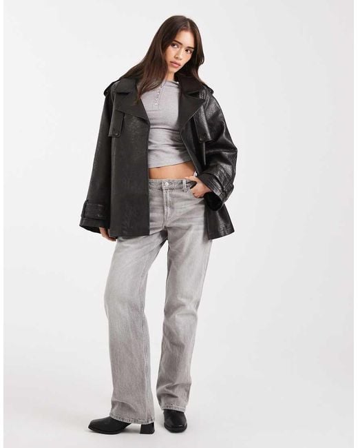 Gabardina Midi Negra De Cuero Sintético De Miss Selfridge de color Black