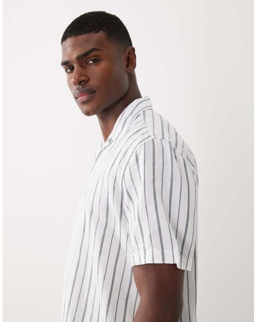 SELECTED White Linen Blend Short Sleeve Shirt for men