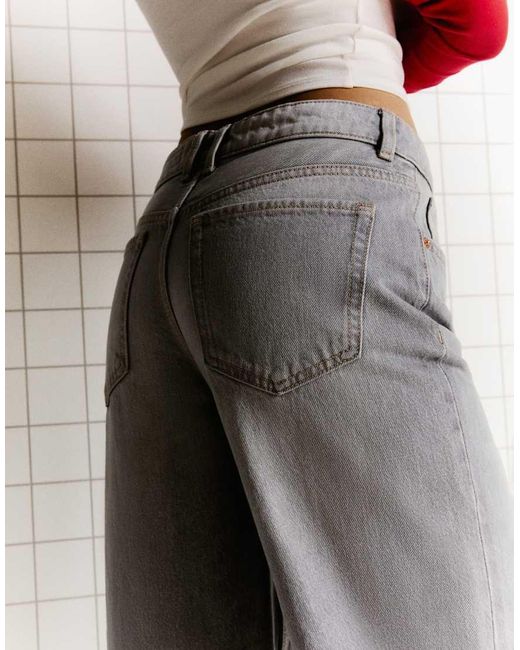 Bershka Gray High-Waist Wide Straight-Leg Jeans