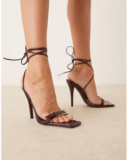 Glamorous Natural High Heeled Sandals With Tie Leg