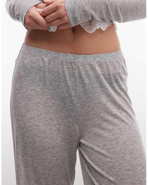 ASOS Gray Semi Sheer Wide Leg Trouser With Lace Trim
