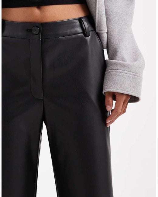ASOS Black Petite Faux Leather Straight Leg Trousers