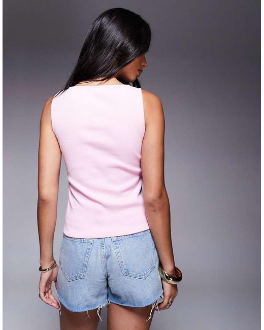 ASOS Pink Wide Neck Ribbed Button Through Tank Top