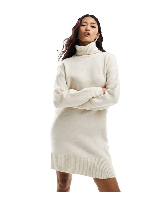 New Look Natural Roll Neck Knitted Mini Dress