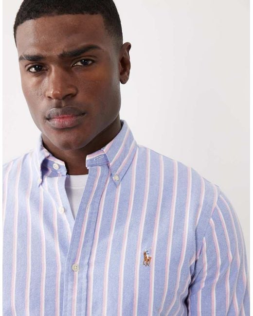 Polo Ralph Lauren Purple Icon Logo Long Sleeve Striped Shirt for men