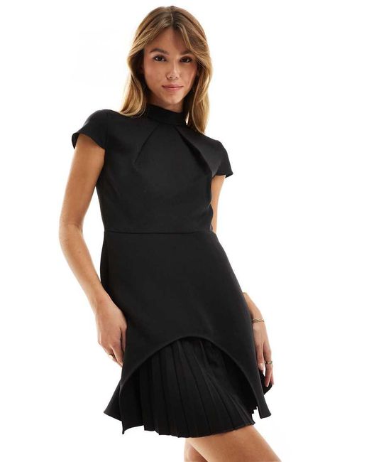 Closet Black Pleated Cap Sleeve Mini Dress