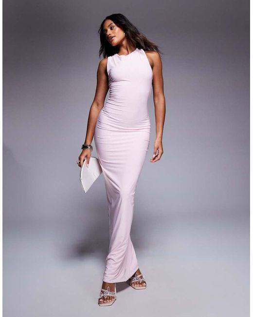 Fashionkilla Purple Double Sculpted Slinky Open Back Drape Detail Maxi Dress