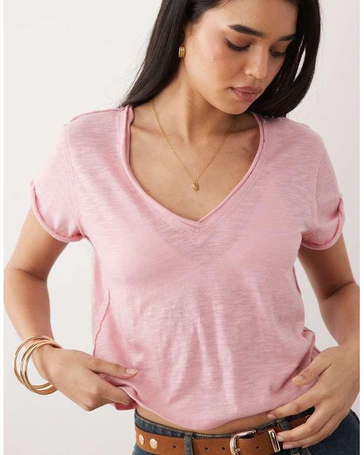 Free People Red V Neck Take 2 T-Shirt