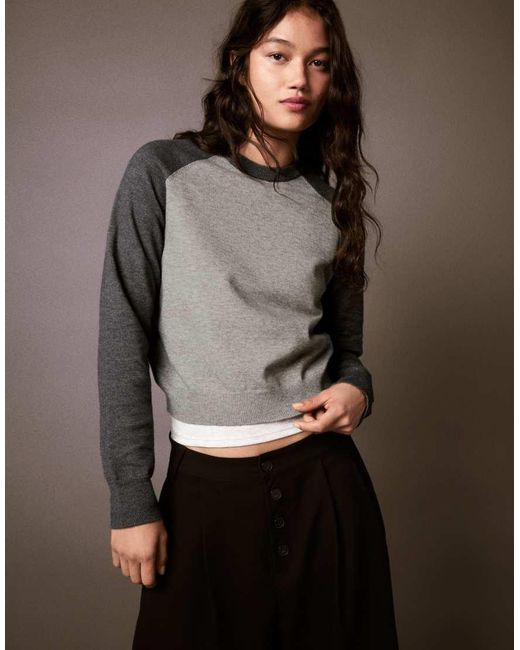 Bershka Brown Round Neck Raglan Jumper