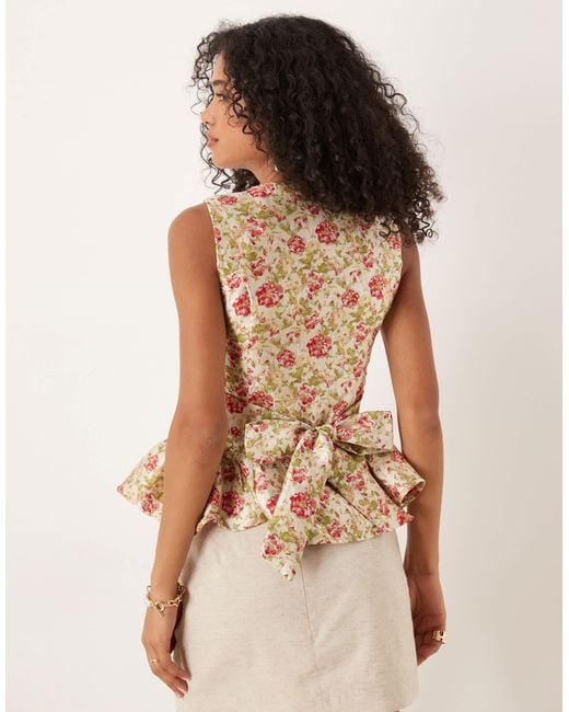 Sister Jane Natural Dream Jacquard Peplum Top With Bow Back