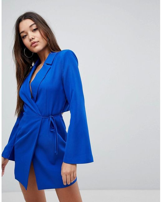 Missguided Blue Cut Out Back Detail Blazer Dress