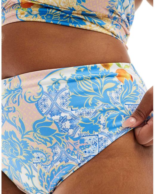 ASOS Blue Asos Design Curve Hailey High Leg High Waist Bikini Bottom