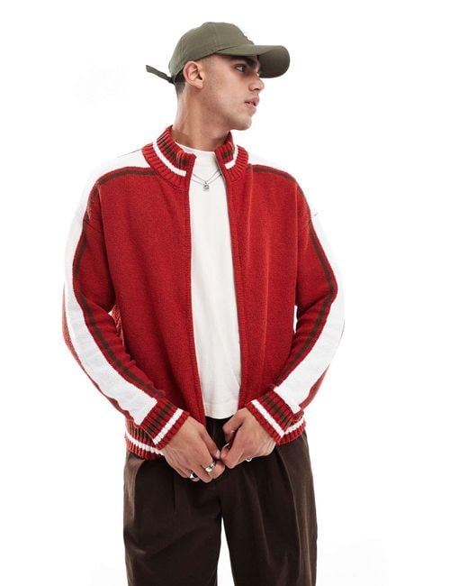 Cotton On Red Zip Through Knit Jumper for men