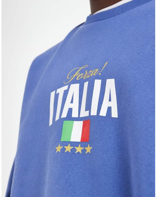 ASOS Blue Co-ord Extreme Oversized Italia Crew Neck Sweatshirt for men