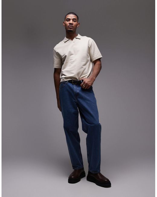 Polo coupe carrée en tissu épais avec col à revers - taupe Topman pour homme en coloris Blue